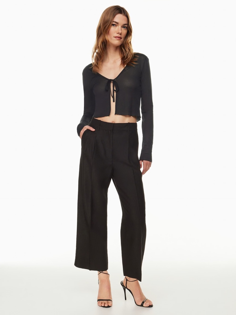 Aritzia Wilfred Effortless Pant Linen Wide Cropped Black Trousers